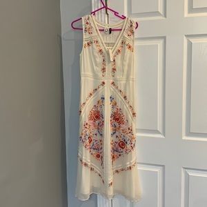 Anthropologie midi off white with embroidery dress